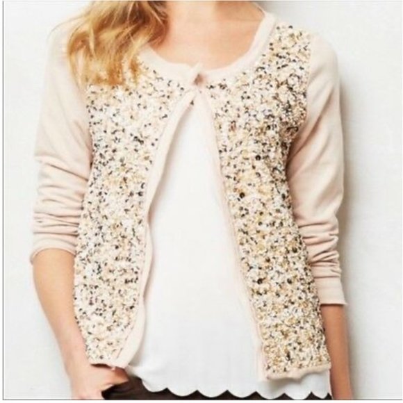Anthropologie Tops - ANTHROPOLOGIE Pale Pink Bead & Sequin Cardigan / Sweatshirt * SZ